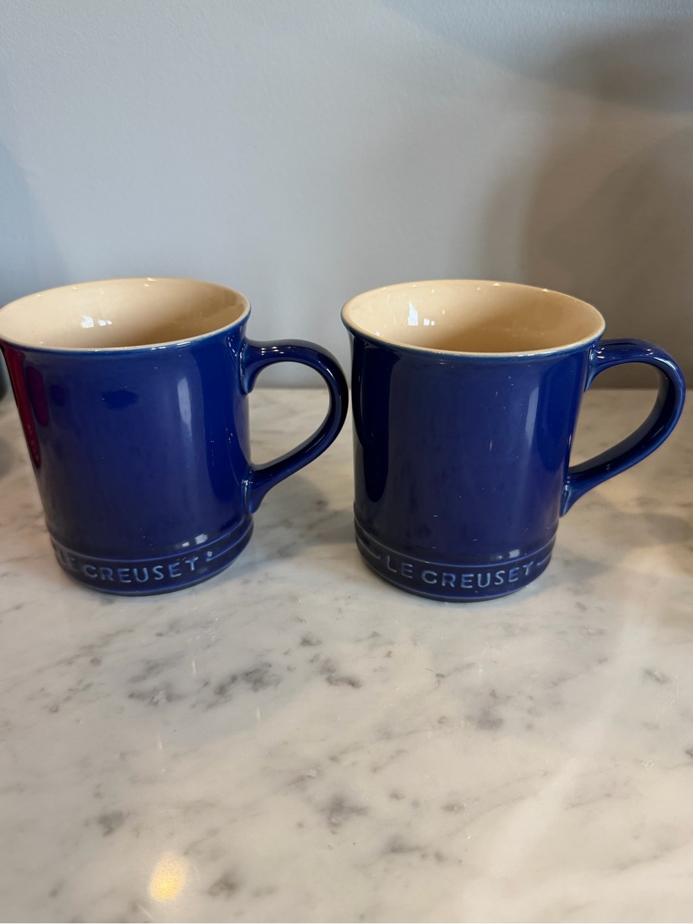 Le Creuset Blue Stoneware Mugs with Cream Interior - Set of 2
